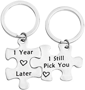 1 Year Later I Still Pick You Key Ring Stainless Steel Jigsaw Puzzle Piece Matching Pendant Keychain Set Couple Jewelry