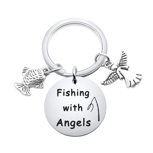 In Memory of Dad Keepsake Fishing with Angels Keychain Dad Grandfather Memorial Keychain RIP Gift Loss of Brother Gift
