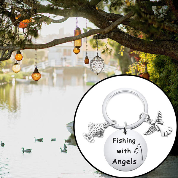 In Memory of Dad Keepsake Fishing with Angels Keychain Dad Grandfather Memorial Keychain RIP Gift Loss of Brother Gift
