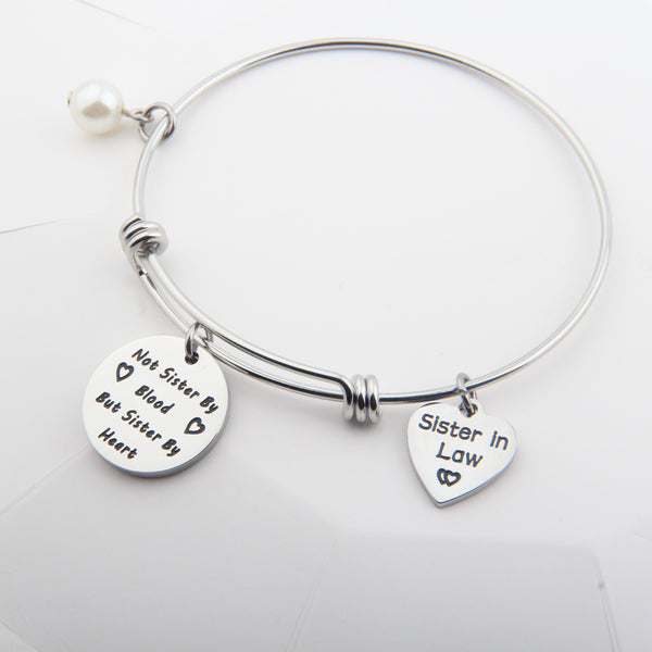 Sister In Law Bracelet Not Sister By Blood But Sister By Heart Charm Bangle Bracelet Sister Friend Gift
