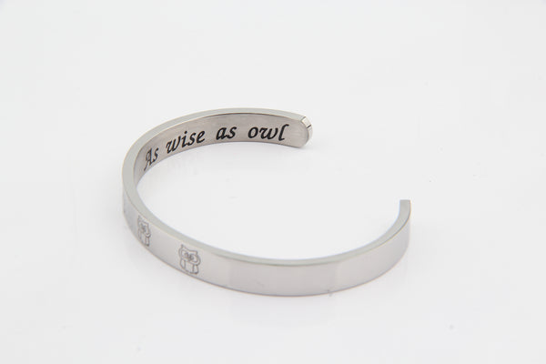 Owl Cuff Bracelet Bangle Engraved Message Bracelet Inspirational Gift to Friends
