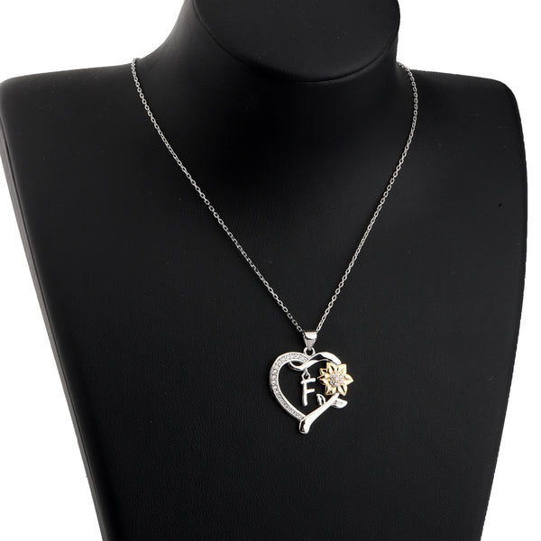MYOSPARK Sunflower Heart Initial Necklace A-Z 26 Letters Pendant Necklace Heart-shaped Sunflower Jewelry Gifts for Women Girls