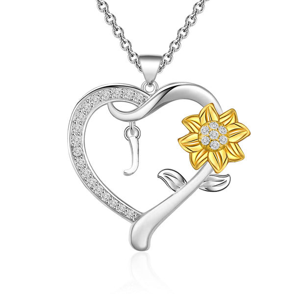 MYOSPARK Sunflower Heart Initial Necklace A-Z 26 Letters Pendant Necklace Heart-shaped Sunflower Jewelry Gifts for Women Girls