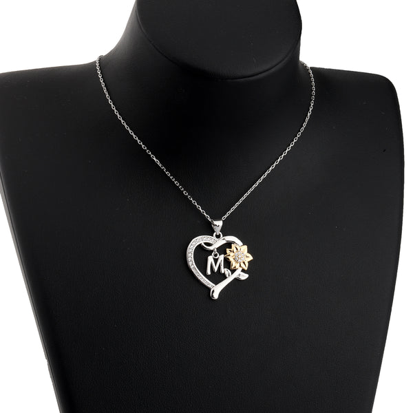 MYOSPARK Sunflower Heart Initial Necklace A-Z 26 Letters Pendant Necklace Heart-shaped Sunflower Jewelry Gifts for Women Girls