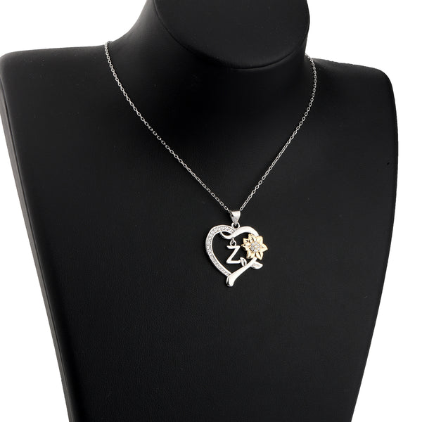 MYOSPARK Sunflower Heart Initial Necklace A-Z 26 Letters Pendant Necklace Heart-shaped Sunflower Jewelry Gifts for Women Girls