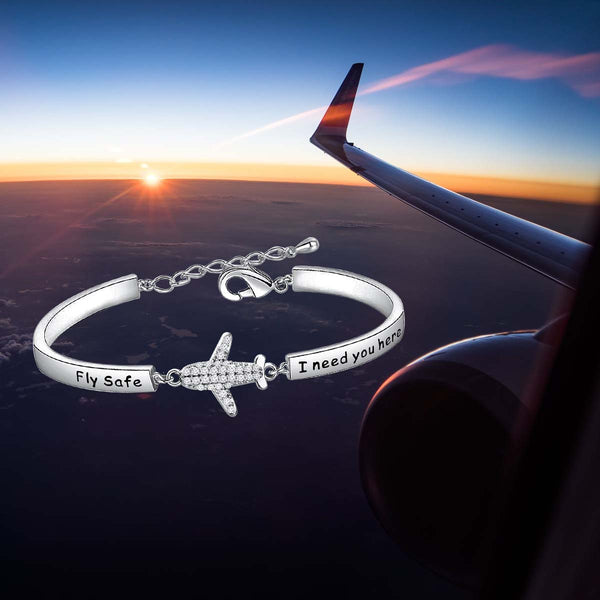 Fly Safe I Need You Here With Me Bracelet Pilot Flight Attendant Gift Long Distance Jewelry Airplane Jet Traveler Gift