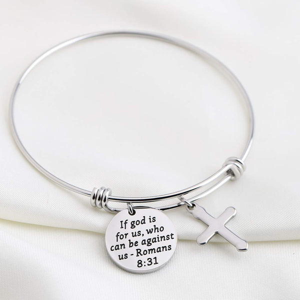 MYOSPARK Christian Gift Roman 8:31 Bracelet Bible Verse Christian Jewelry If God is for Us Who Can Be Against Us Bracelet Gift for Christian Missionary