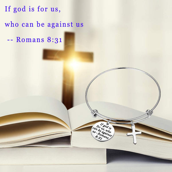 MYOSPARK Christian Gift Roman 8:31 Bracelet Bible Verse Christian Jewelry If God is for Us Who Can Be Against Us Bracelet Gift for Christian Missionary