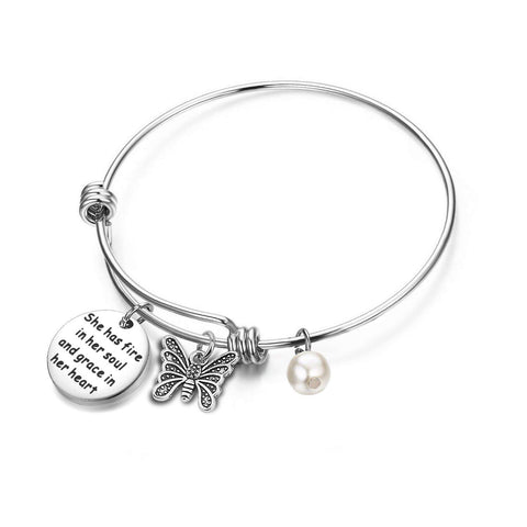 MYOSPARK Graduation Gifts for Girls She Has Fire in Her Soul and Grace in Her Heart Charm Bracelet Butterfly Jewelry Gift for Her Inspirational Gift