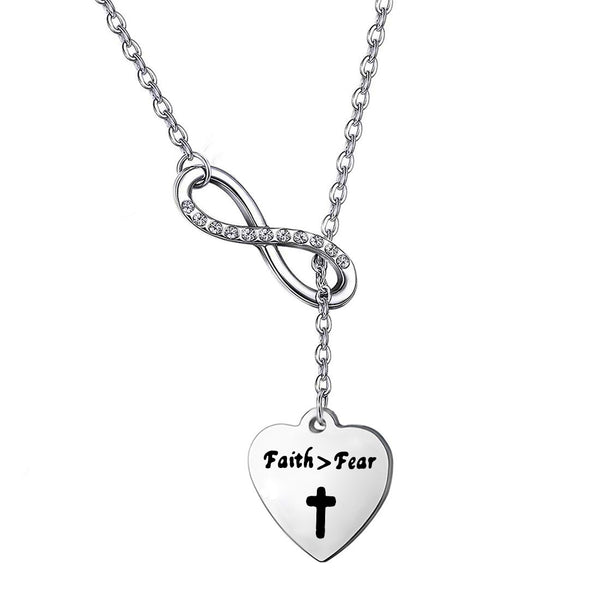 MYOSPARK Christian Gift Faith Over Fear Pendant Y Necklace Religious Jewelry Gift for Women