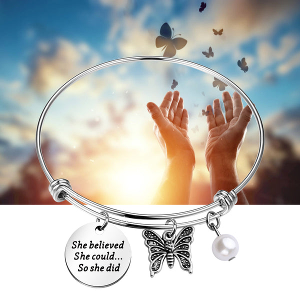MYOSPARK Butterfly Jewelry Butterfly Lover Gift She Believed She Could So She Did Butterfly Braclet for Her