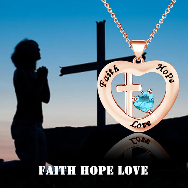 Faith Gift Faith Hope Love Necklace Christian Gifts Cross Jesus Heart Pendant Necklace Mother Birthday Gifts Inspirational Jewelry Gifts Religious Gifts Affirmation Gifts