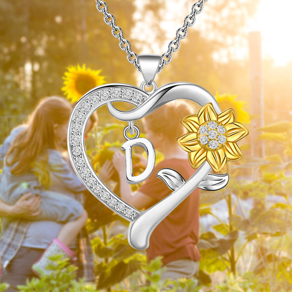 MYOSPARK Sunflower Heart Initial Necklace A-Z 26 Letters Pendant Necklace Heart-shaped Sunflower Jewelry Gifts for Women Girls