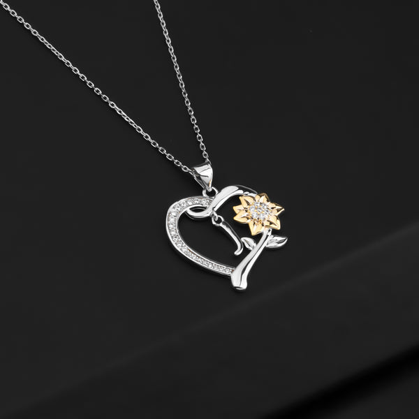 MYOSPARK Sunflower Heart Initial Necklace A-Z 26 Letters Pendant Necklace Heart-shaped Sunflower Jewelry Gifts for Women Girls