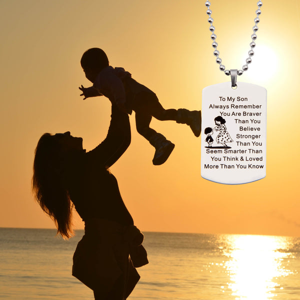 Necklace and Keychain To My Son Jewelry Remember You Are Always Braver Than You Believe Hand Stamped Dog Tag