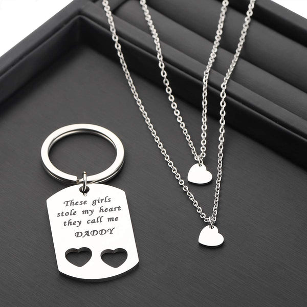Father Daughter Gift These Girls Stole My Heart They Call Me Daddy Keychain Set Heart Cut out Necklace for Daughter