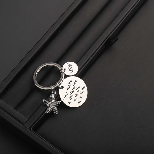 Social Worker Gifts MSW Graduation Bracelet Keychain You Make A Difference Jewelry Starfish Bracelet Keychain