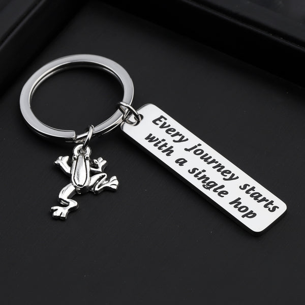 Every Journey Starts with A Single Hop Keychain Frog Lover Gifts Travel Quote Motivational Jewelry Graduation Student Gift