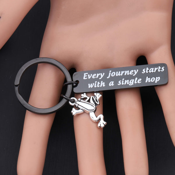 Every Journey Starts with A Single Hop Keychain Frog Lover Gifts Travel Quote Motivational Jewelry Graduation Student Gift
