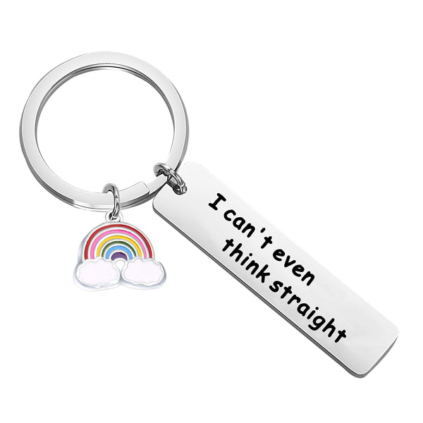 Gay Pride Gift LGBT Jewelry Funny Gay Keychain I Can't Even Think Straight Keychain with Rainbow Charm Lesbian Gift