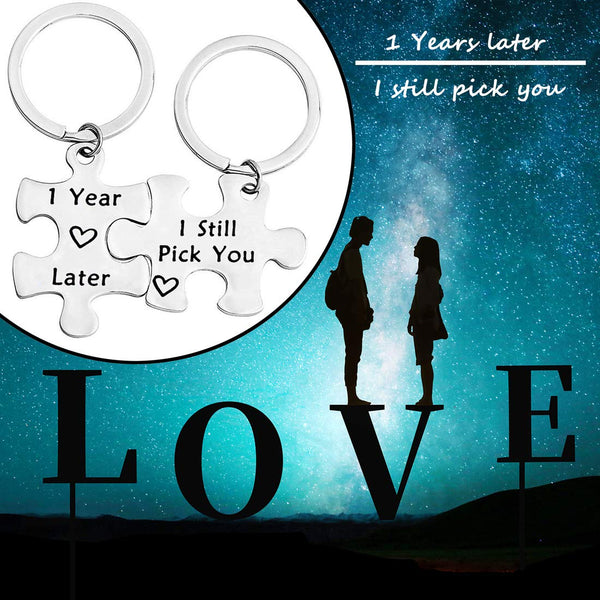 1 Year Later I Still Pick You Key Ring Stainless Steel Jigsaw Puzzle Piece Matching Pendant Keychain Set Couple Jewelry