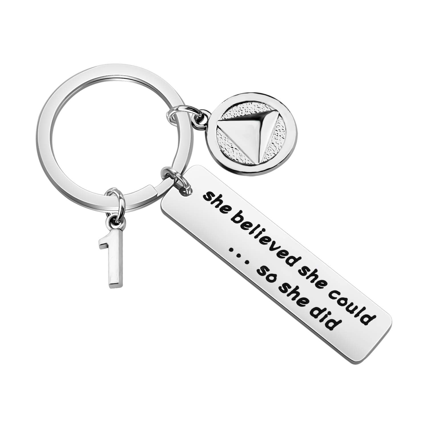 Sobriety Keychain Sober 1 2 Years Alcoholics Keychain She Believed She Could So She Did Sobriety Gifts AA Recovery Gifts Recovery Symbol Gift