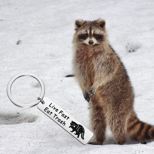 Funny Raccoon Camping Vintage Keychain Live Fast Eat Trash Funny Raccoon Lover Gift Raccoon Jewelry