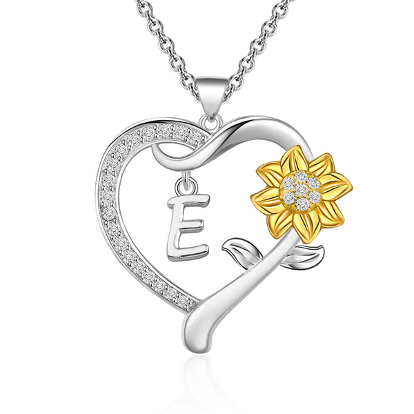 MYOSPARK Sunflower Heart Initial Necklace A-Z 26 Letters Pendant Necklace Heart-shaped Sunflower Jewelry Gifts for Women Girls