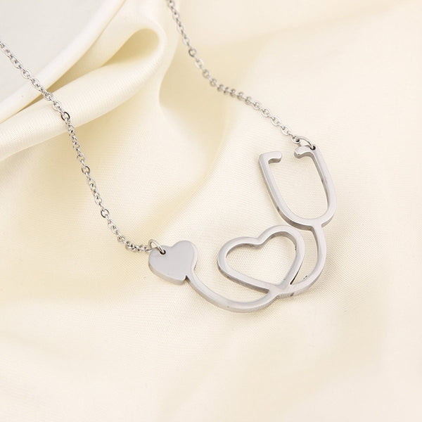 Doctor Nurse Stethoscope Stainless Steel Necklace with Heart
