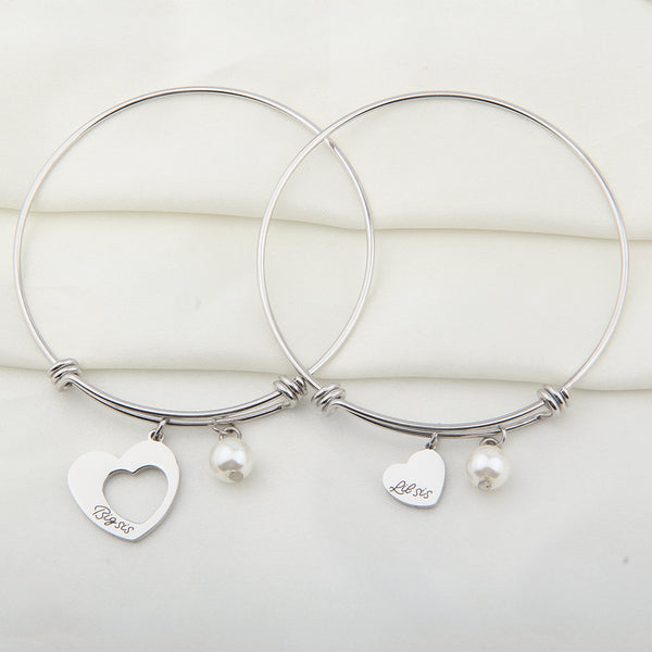 Big Sis Little Sis 2 Pieces Matching Heart Bracelet Set, Necklace set