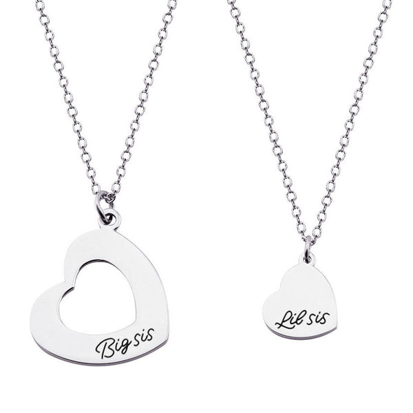 Big Sis Little Sis 2 Pieces Matching Heart Bracelet Set, Necklace set